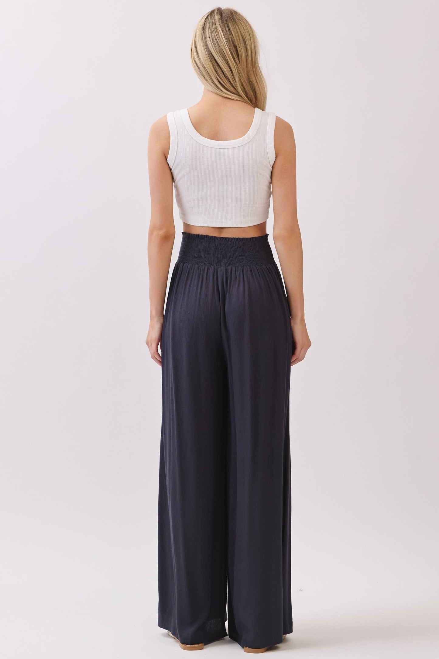 Wide Smock Waist Wide Leg Pants