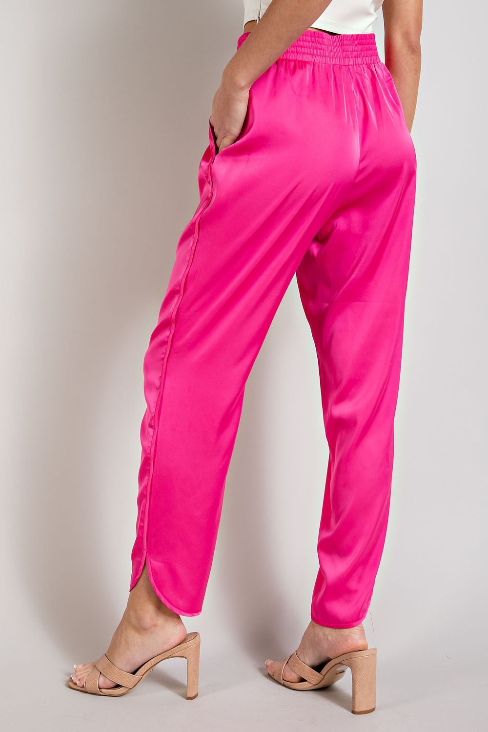 Hot Pink Smocked Satin Pants