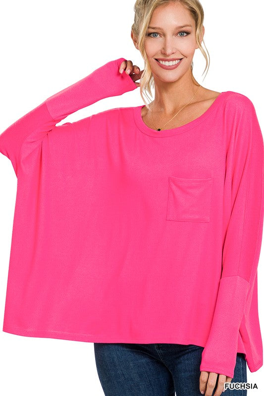 Pink Long Sleeve Dolman with Pocket