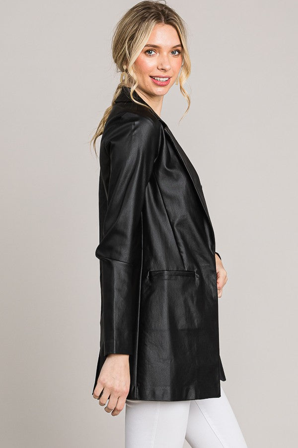 Black Coated Leather Blazer