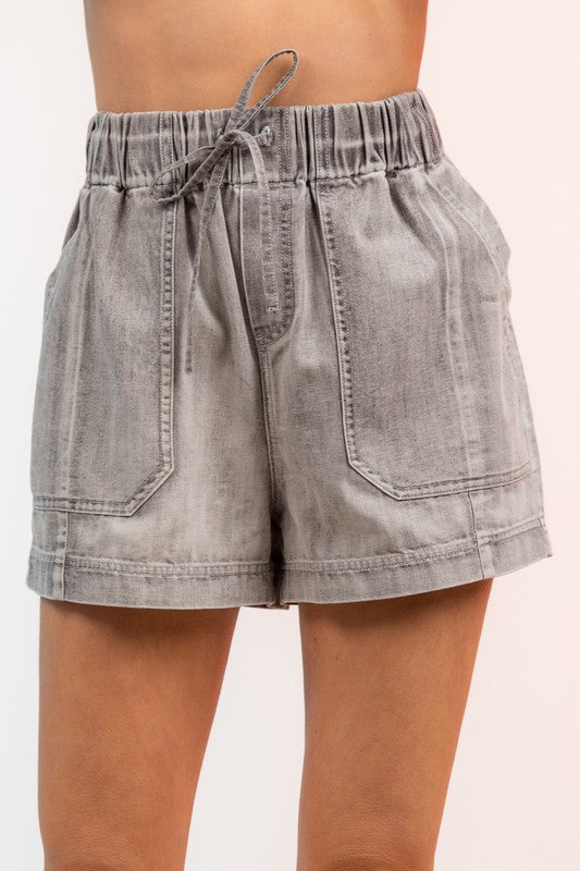 Grey High Waisted Mini Shorts