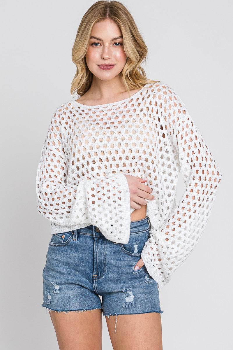 White Crochet Pullover