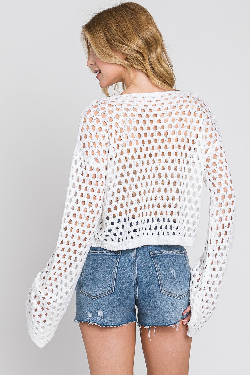 White Crochet Pullover