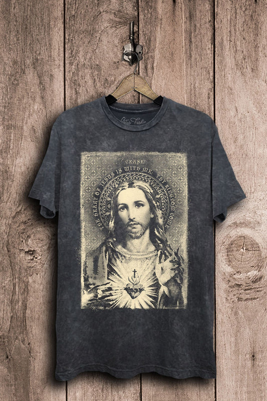 Vintage Black Heart of Jesus Graphic Tee