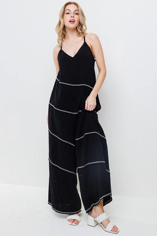 Black/ Off White Stitched Jumpsuit