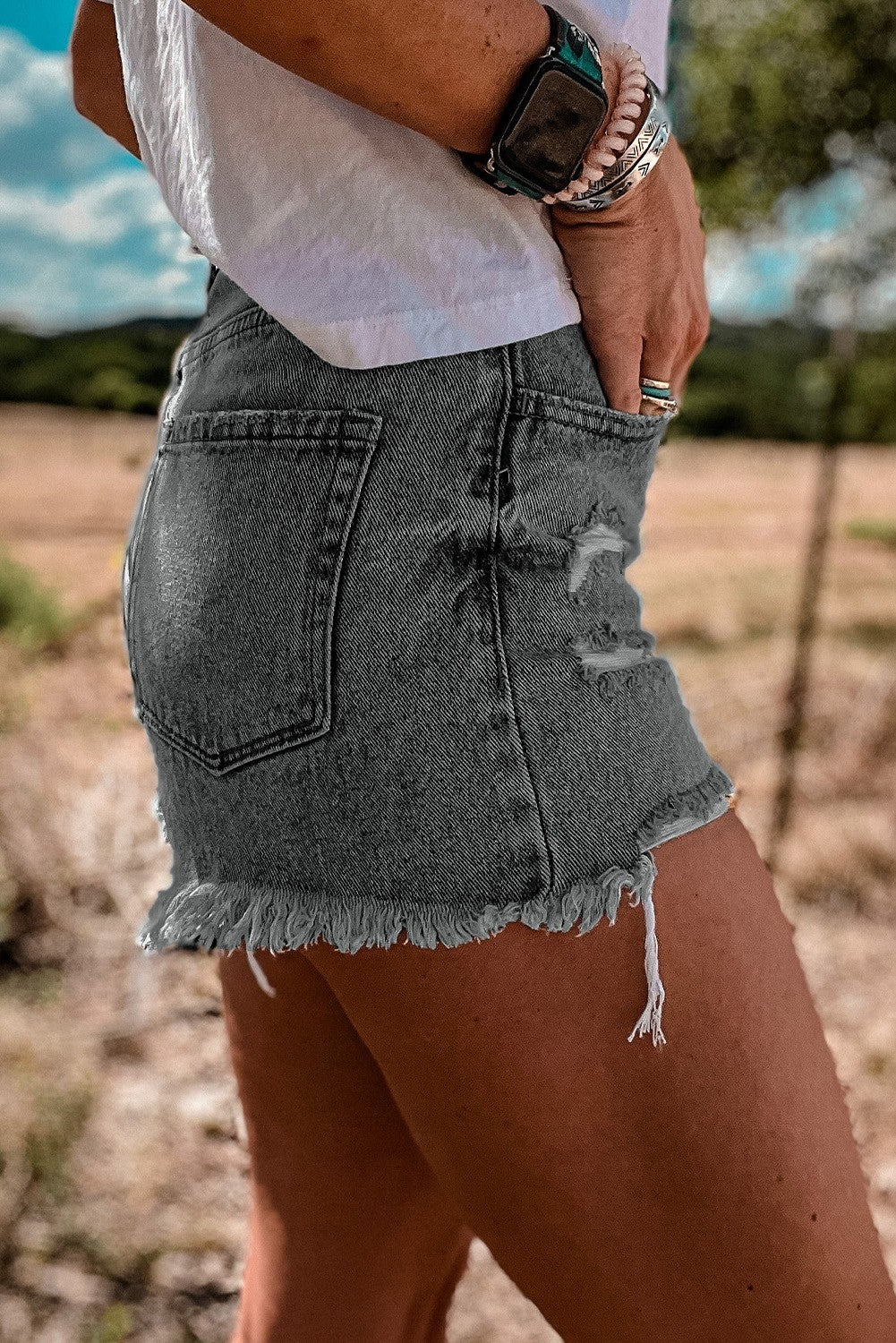 Black Crossover Denim Shorts