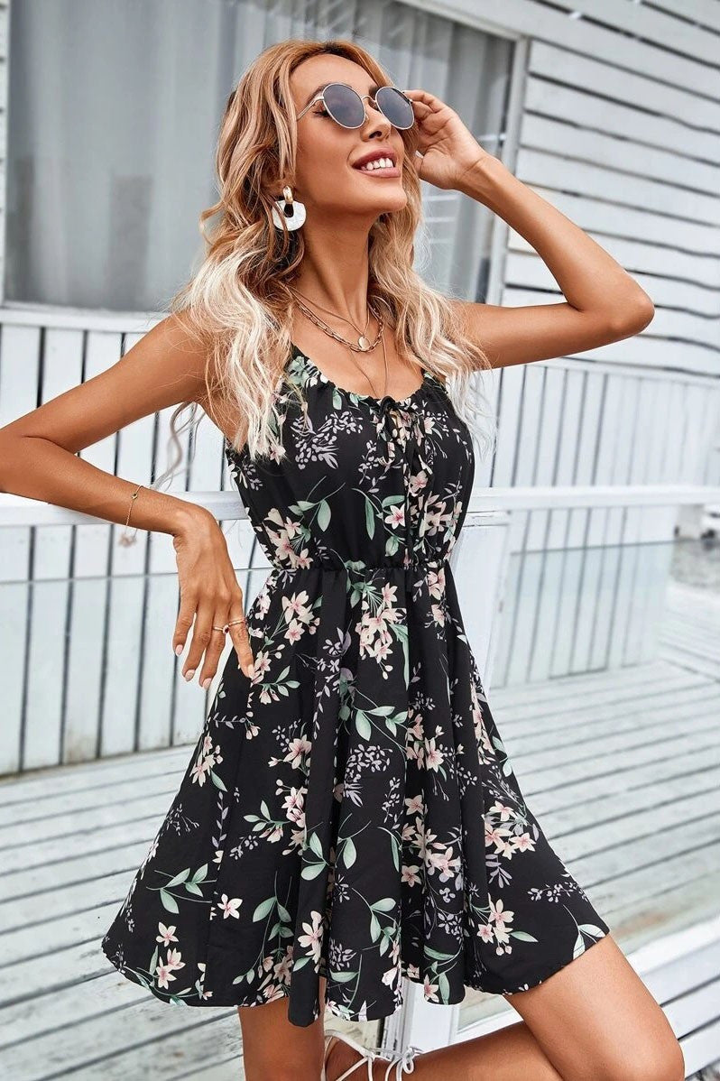 Black Floral Print Dress