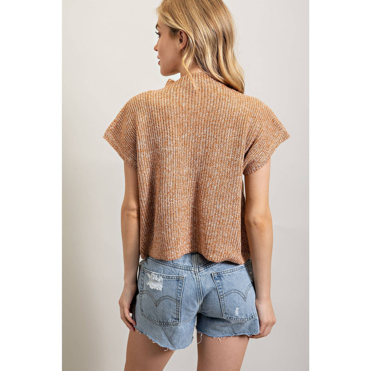 DROP SHOULDER RIB-KNIT SWEATER TOP