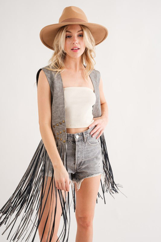 Grey Western Fringe Vest