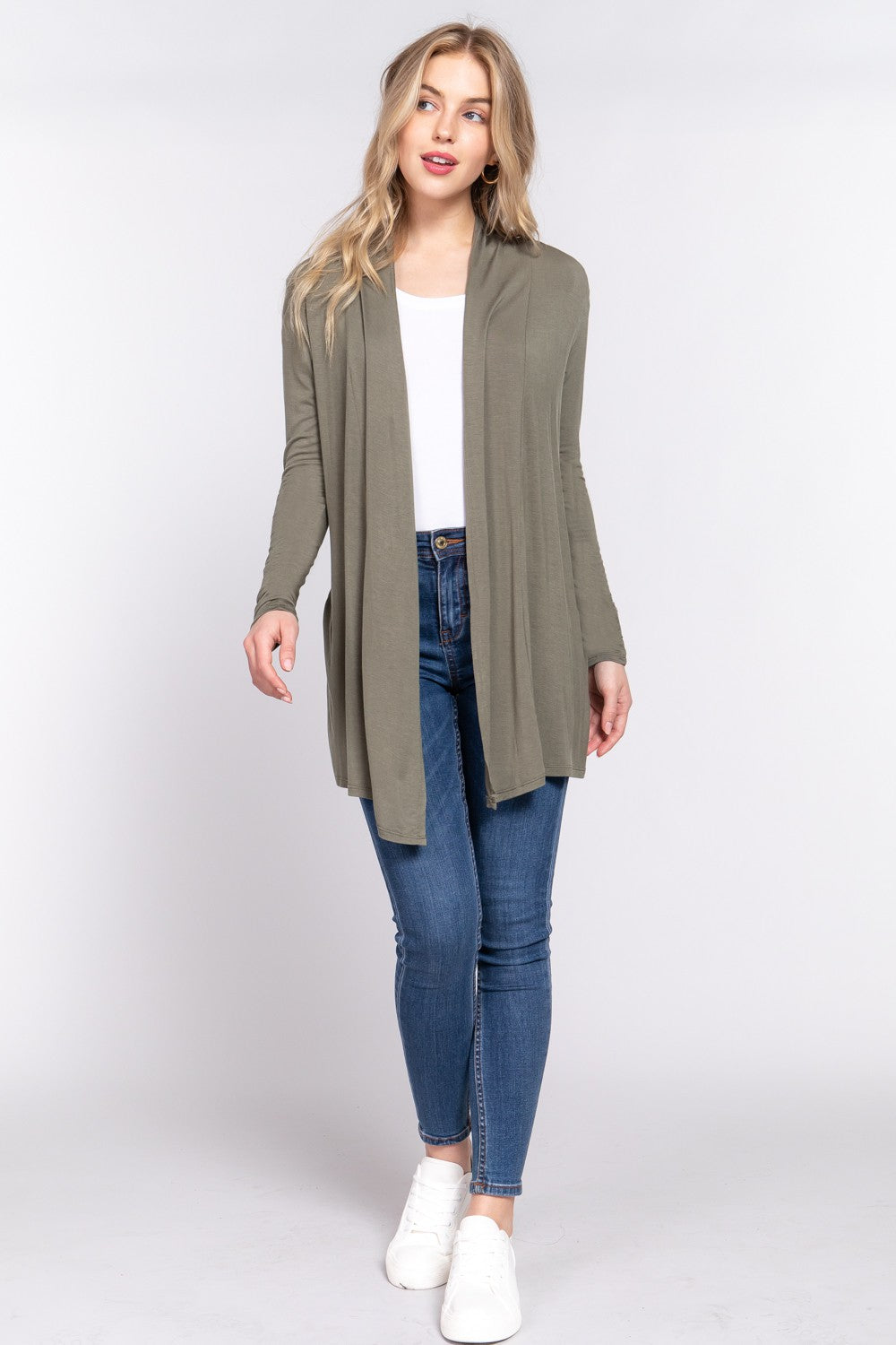 Olive Basic Long Sleeve Cardigan