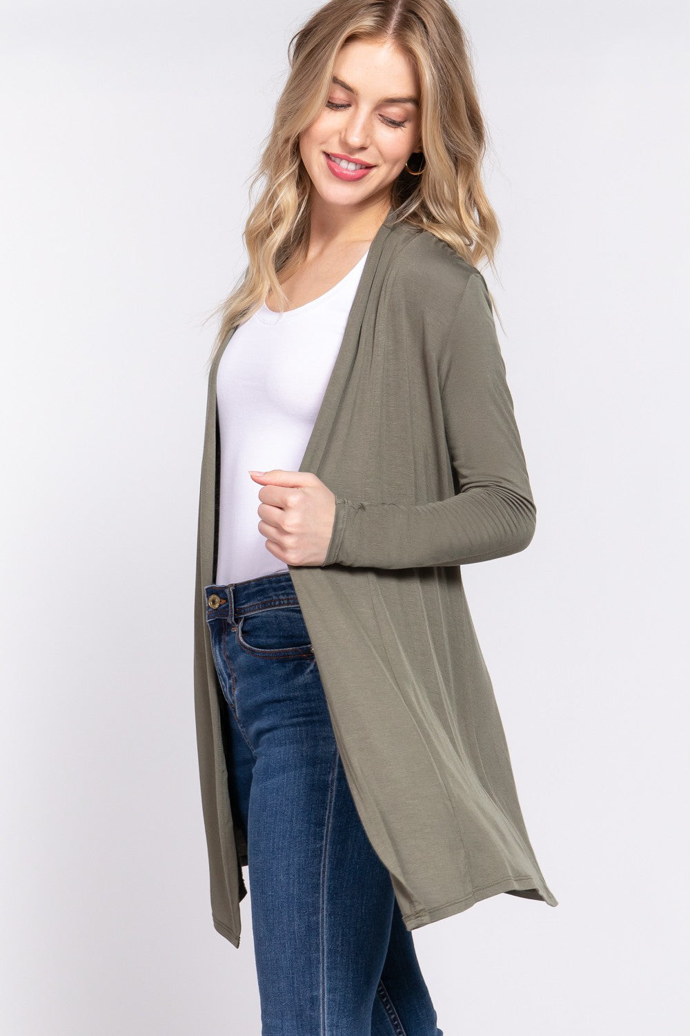 Olive Basic Long Sleeve Cardigan