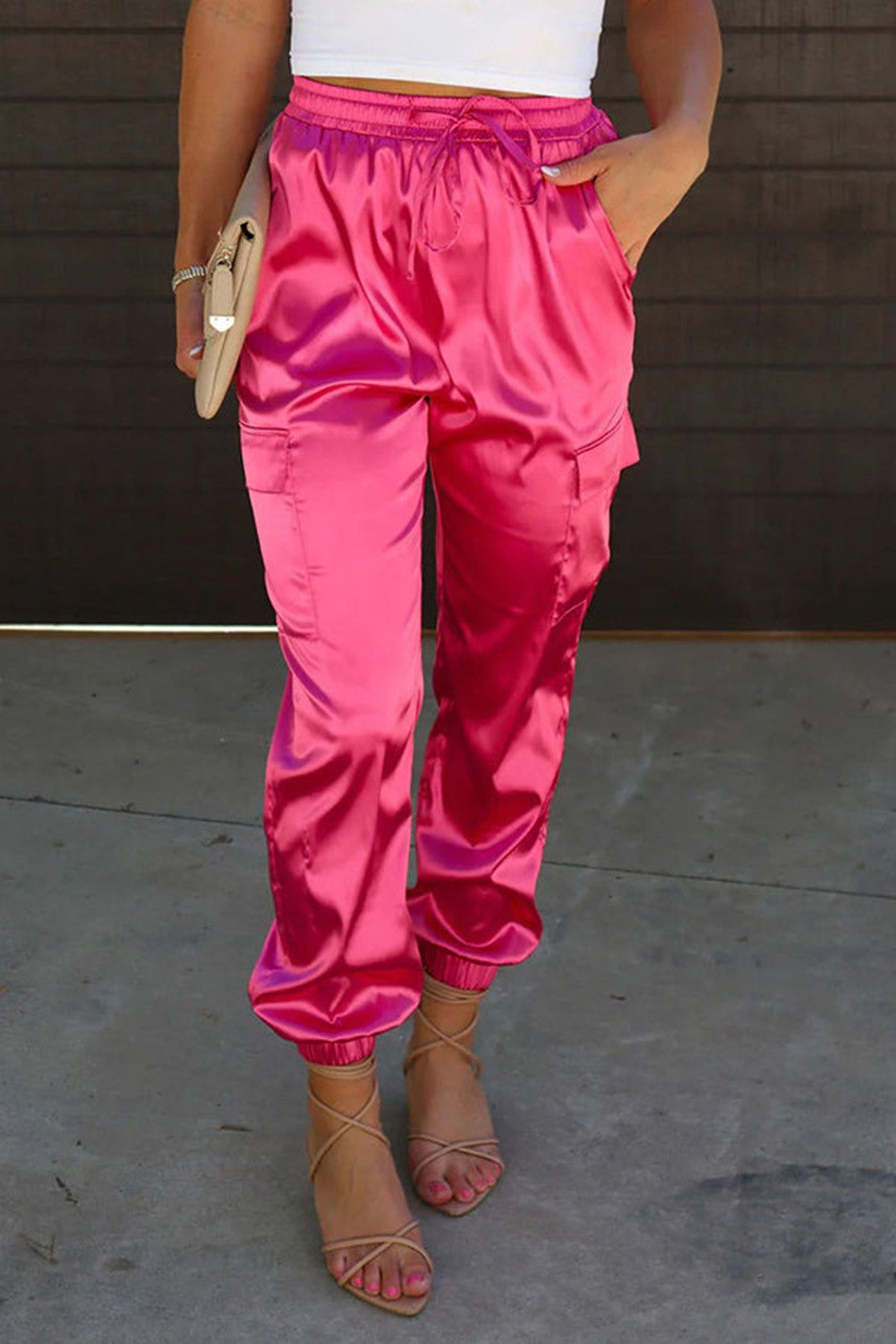 Rose Satin Cargo Pants