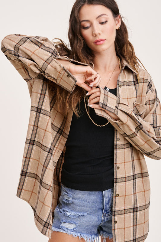 Tan Button Down Plaid Shirt