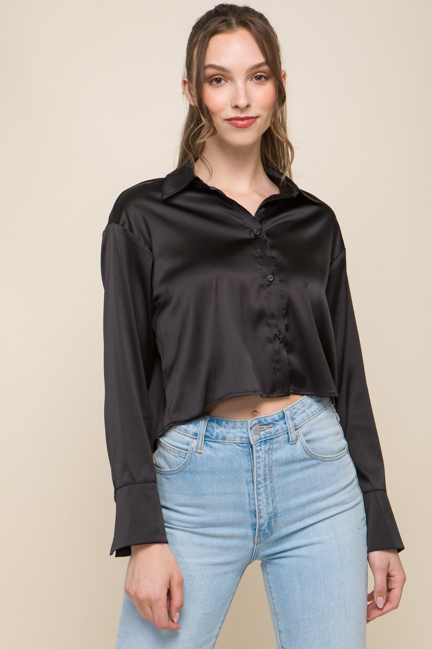 Black Cropped Button Down