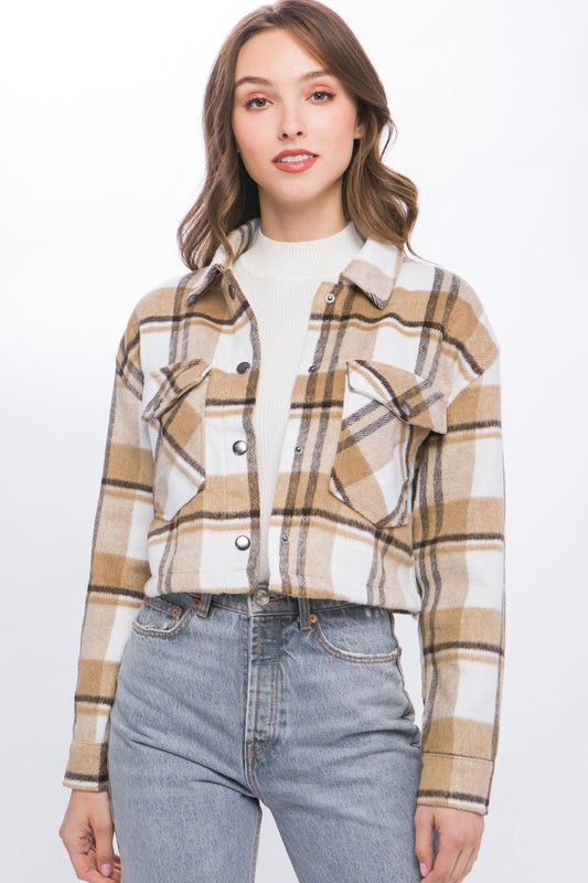 Camel Cropped Plaid Jacket