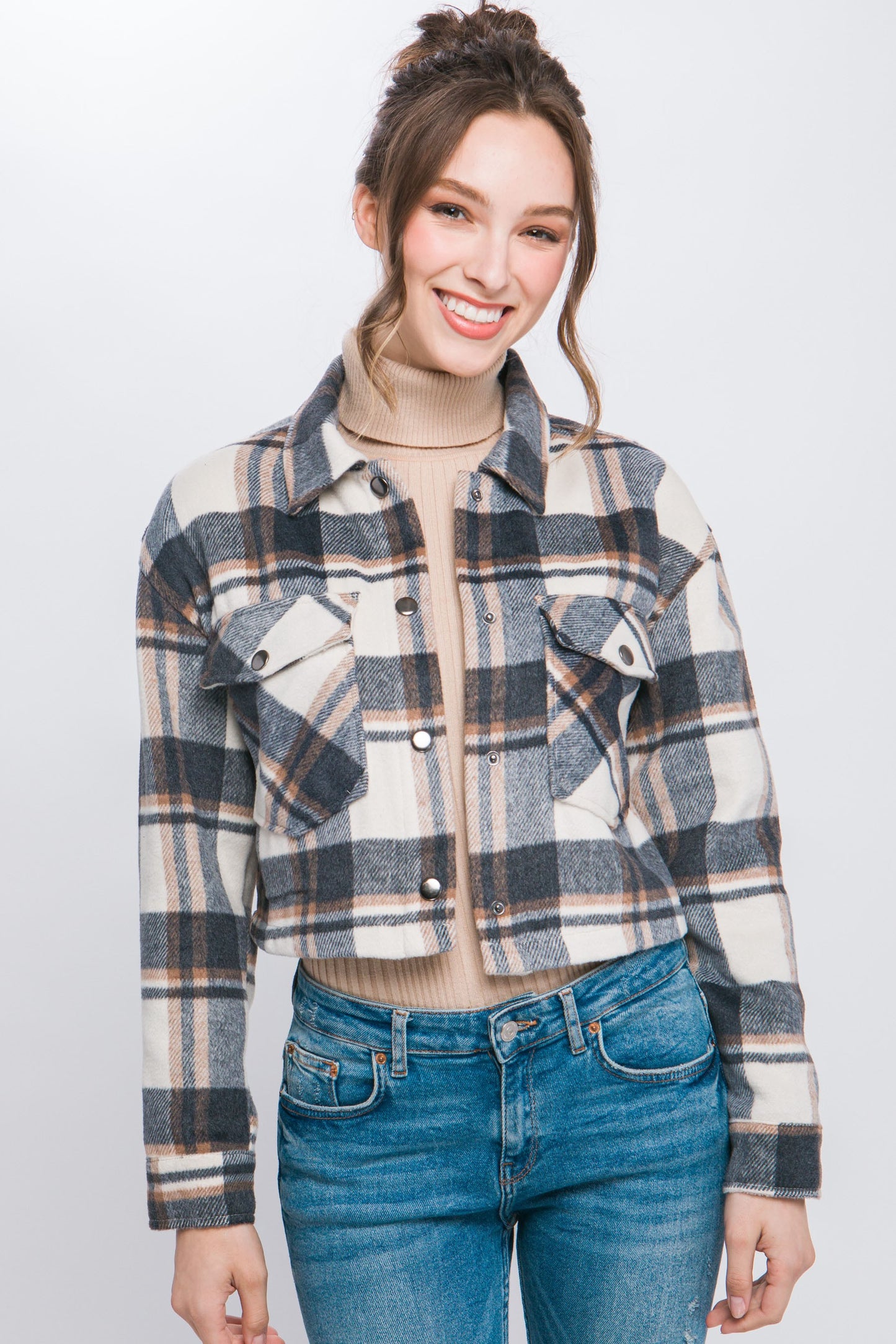 Charcoal Cropped Plaid Jacket