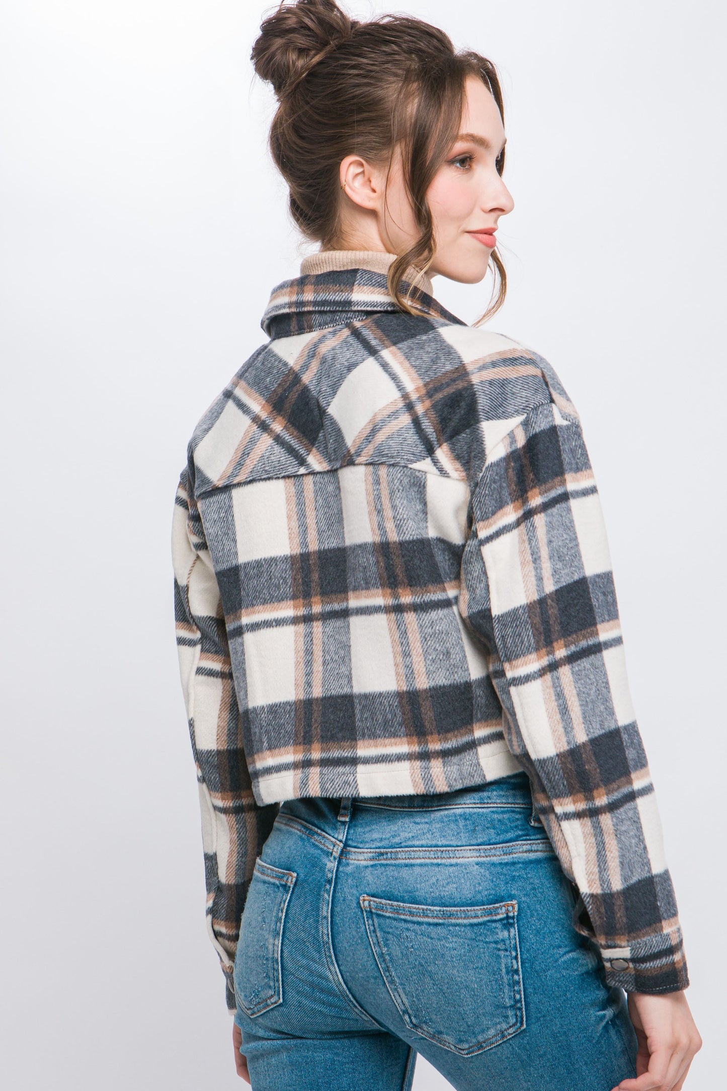 Charcoal Cropped Plaid Jacket