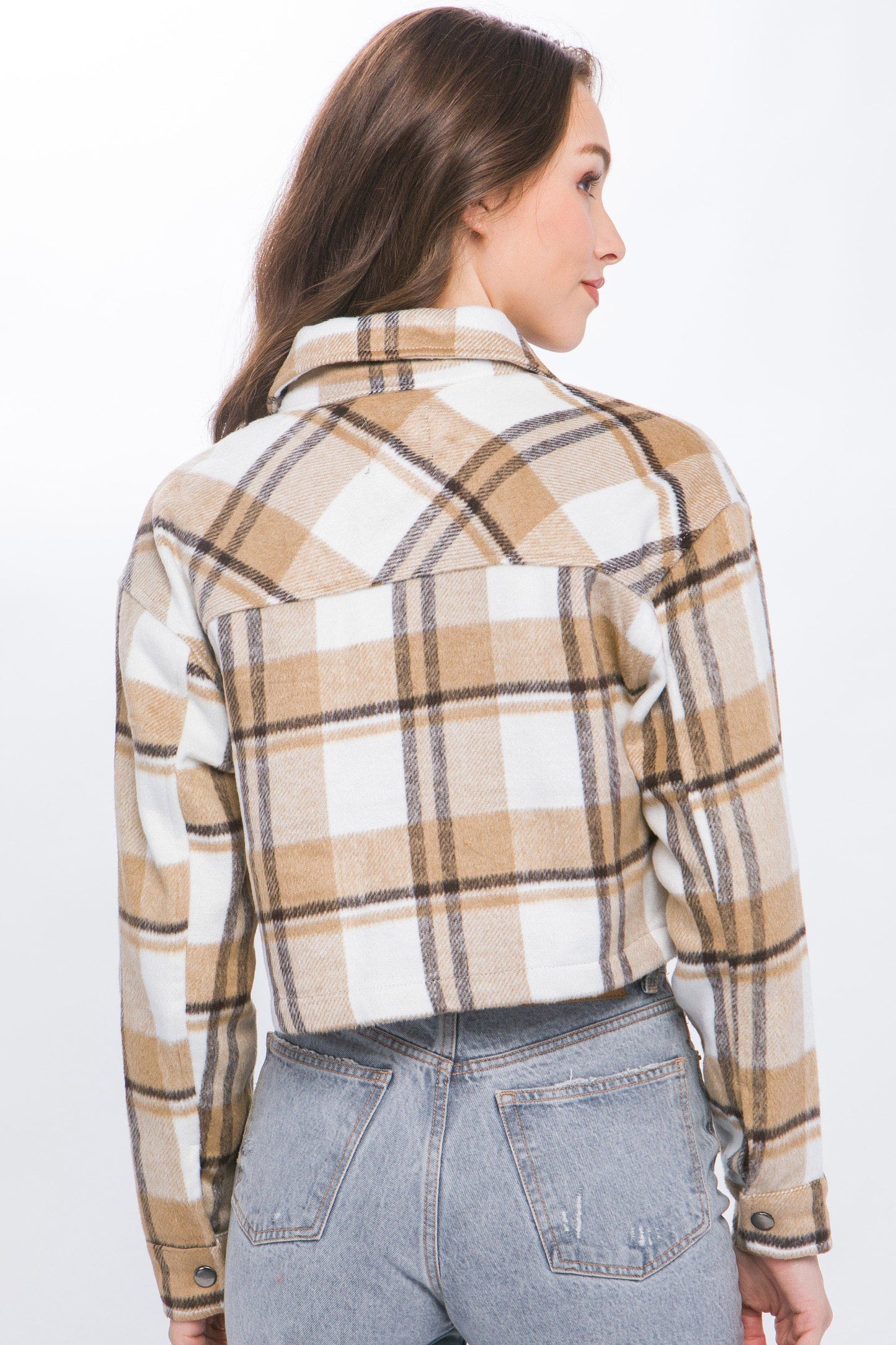 Camel Cropped Plaid Jacket