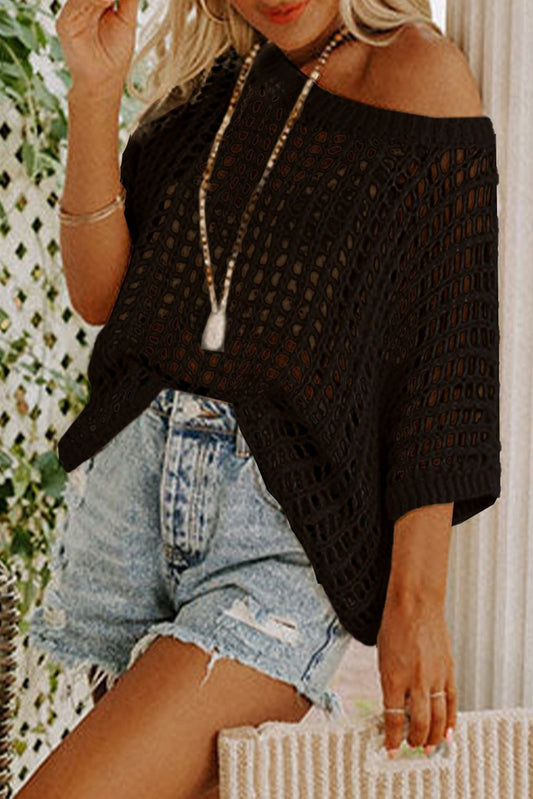 Black Mesh Short Sleeve Sweater Tee