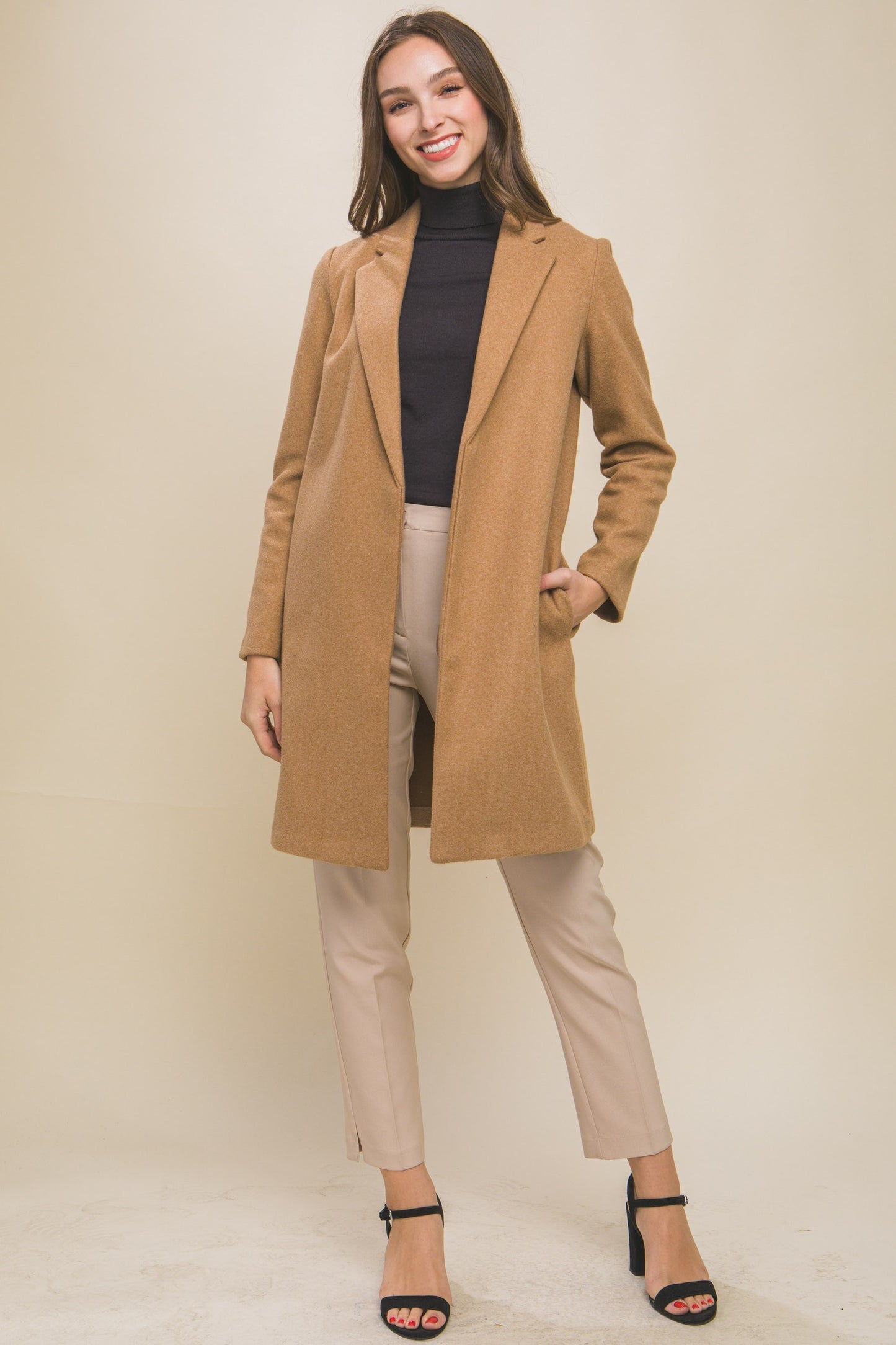 Camel Long Fleece Coat