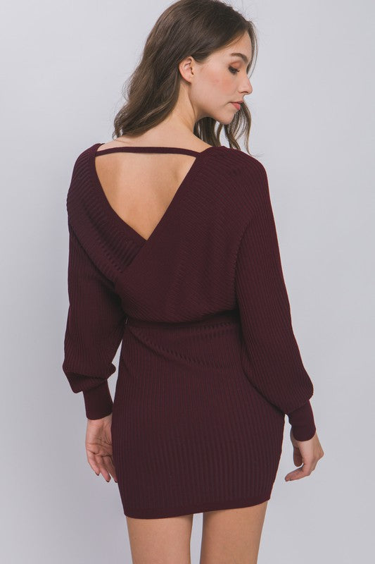 Wine Knitted Wrap Dress