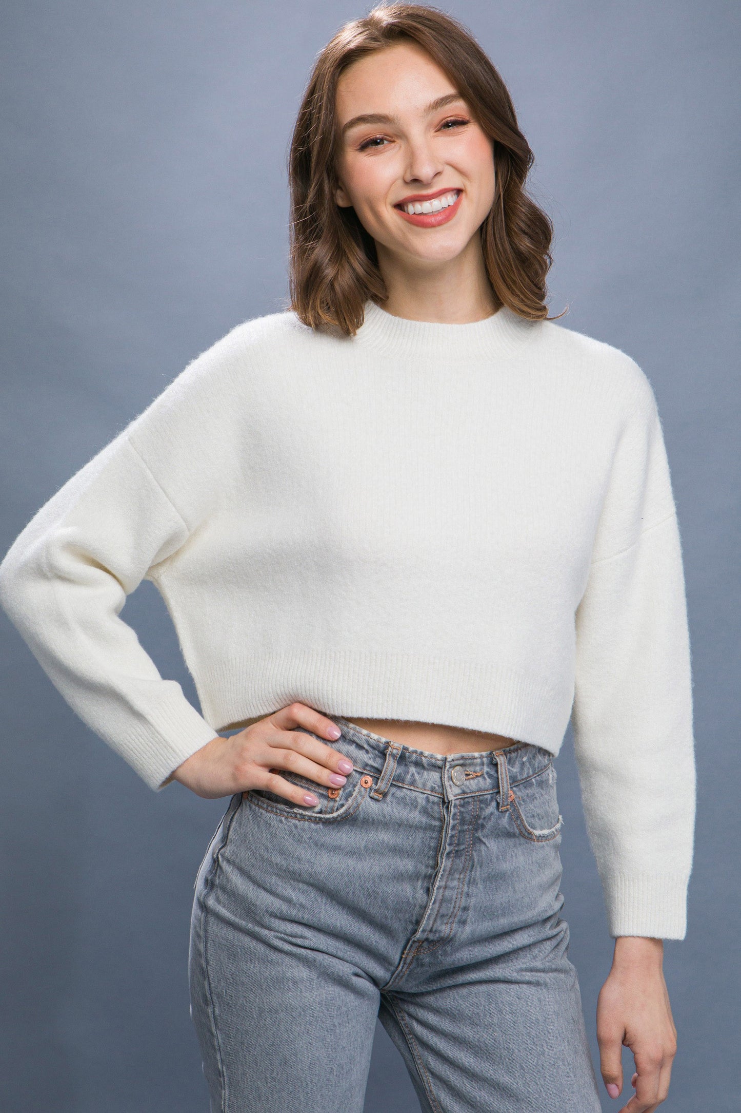 Ivory Wool Cropped Sweater