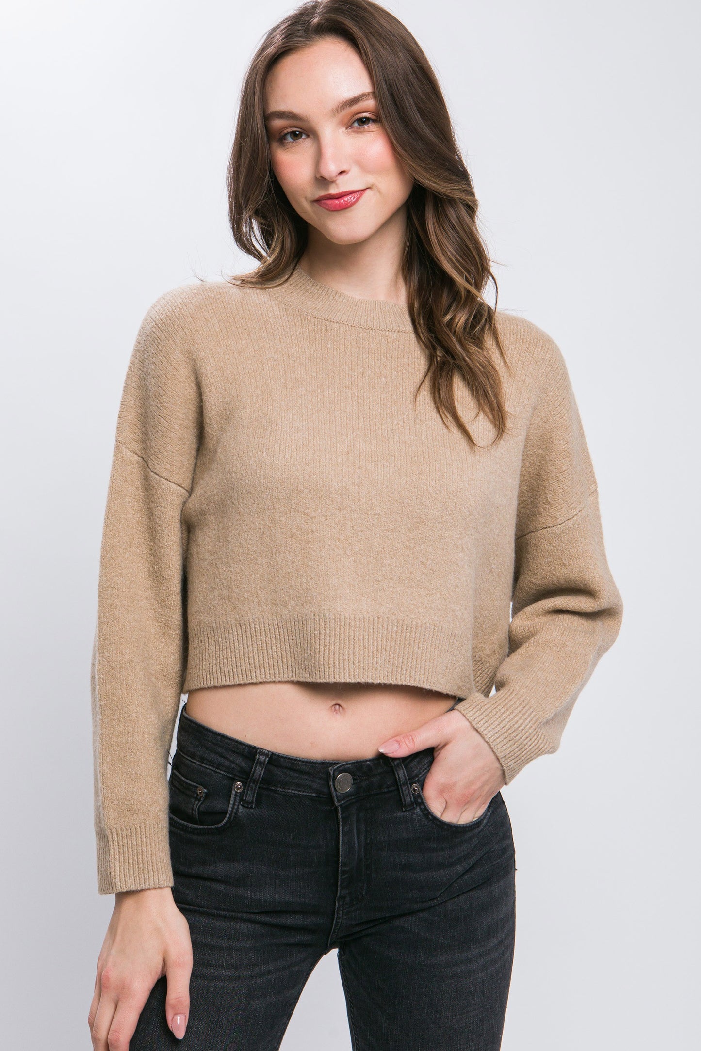 Khaki Wool Cropped Sweater