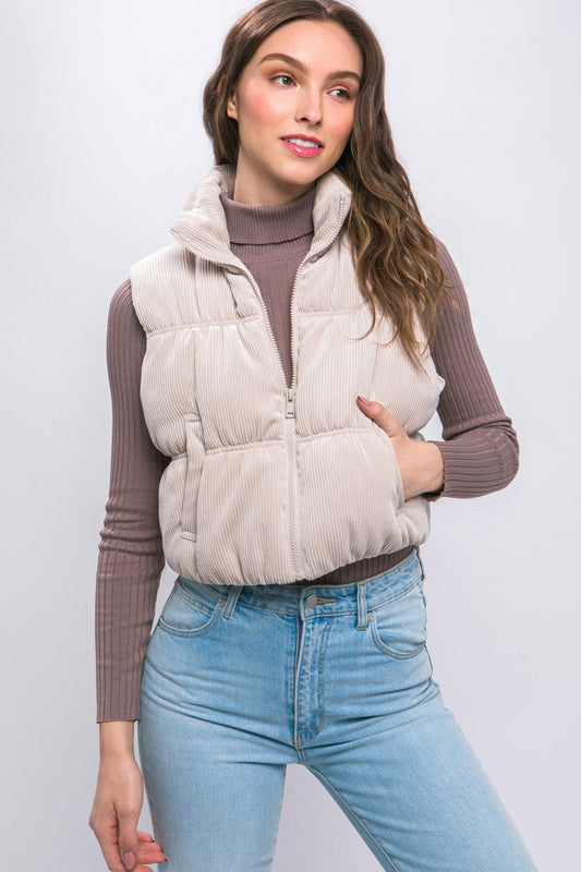 Cream Corduroy Puffer Vest