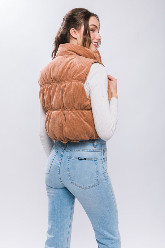 Camel Corduroy Puffer Vest