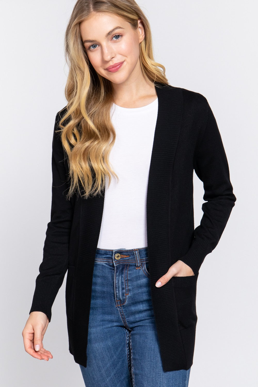 Black Rib Band Cardigan