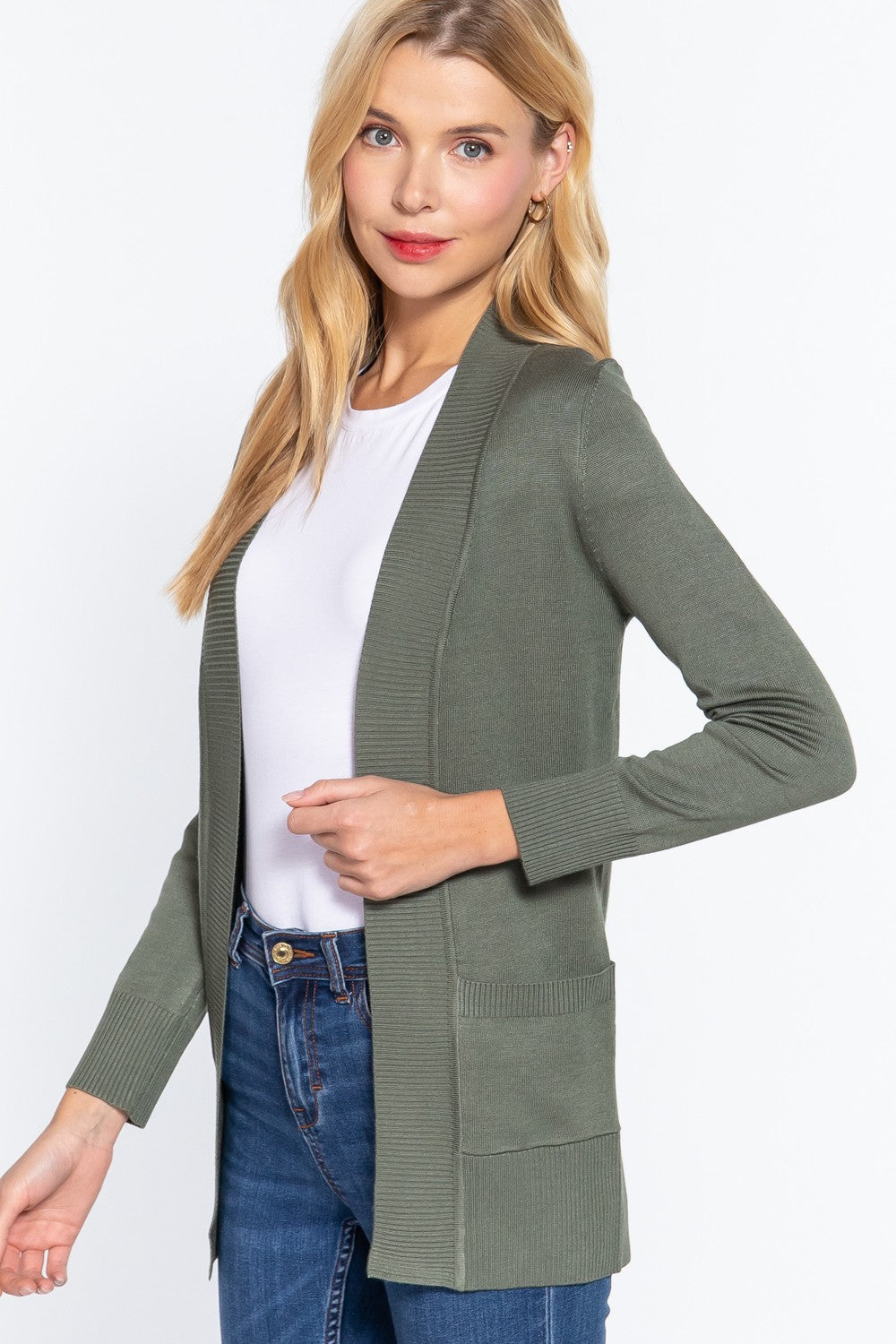 Olive Rib Band Cardigan