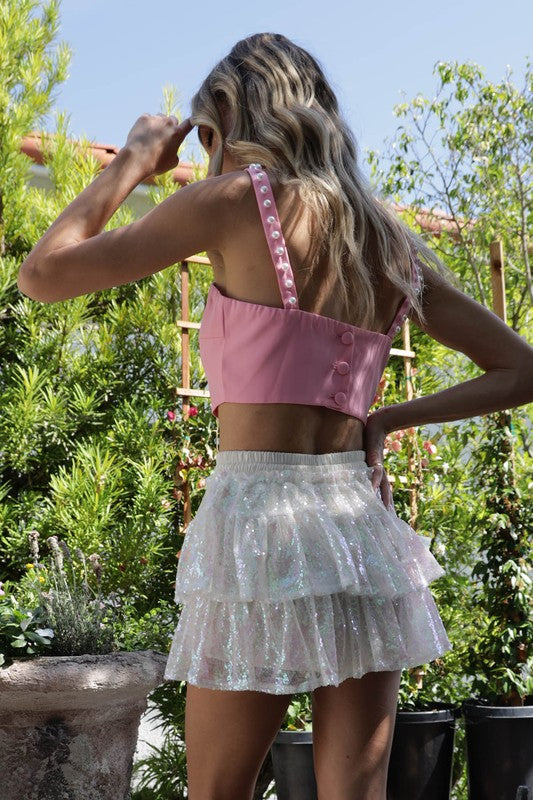 White Tiered Sequin Skort