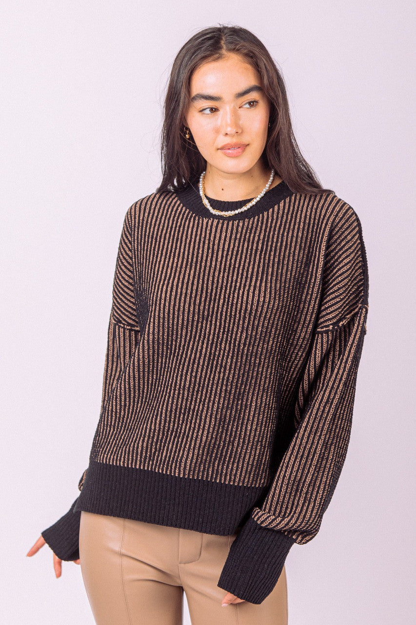 Black Two Tone Knit Sweater