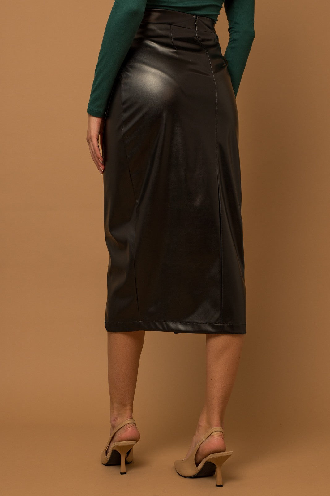 Black Leather Wrap Skirt