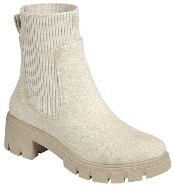 Beige Chunky Sole Ankle Boots