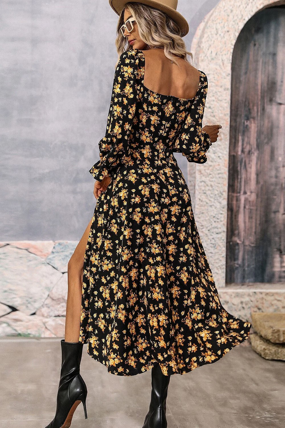 Floral Puff Sleeve Maxi Dress