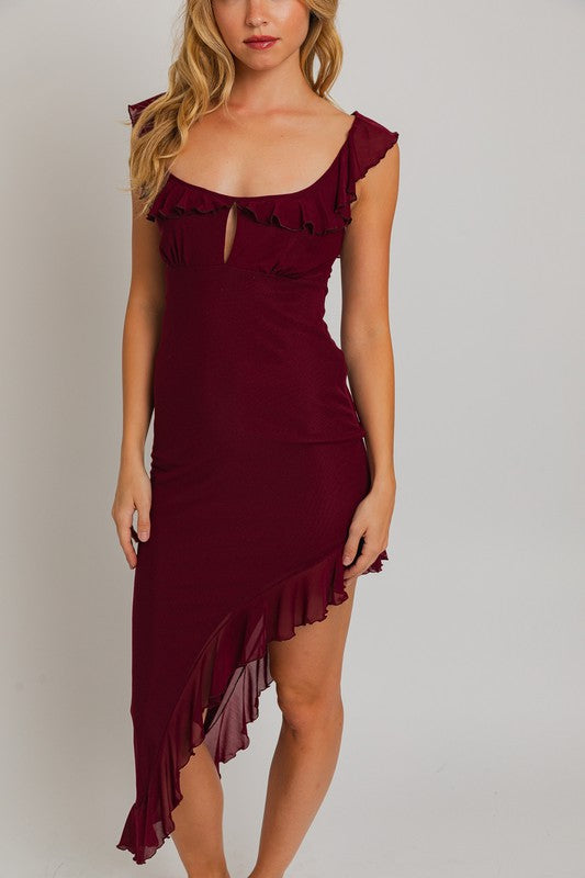 Wine Asymmetrical Dress