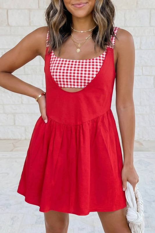 Gingham Contrast Patchwork Loose Mini Dress