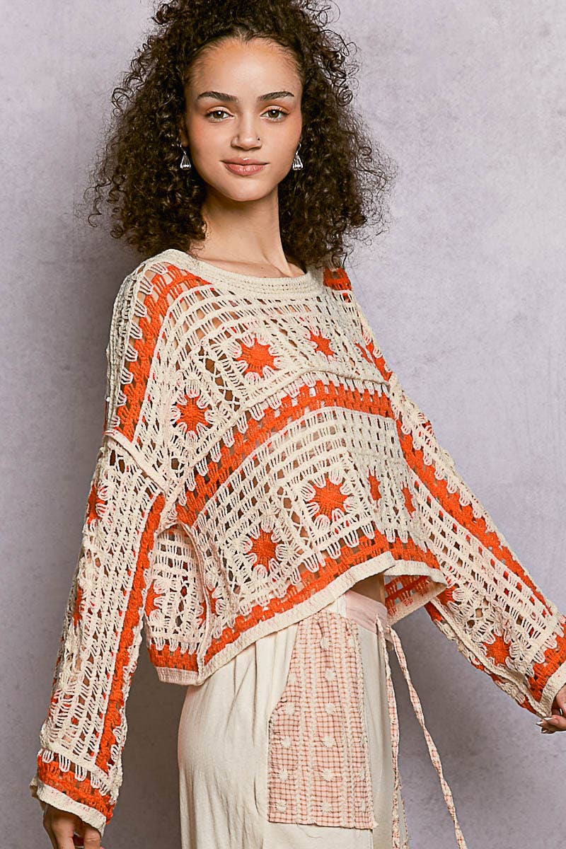 Long Sleeves Crochet Top- OS