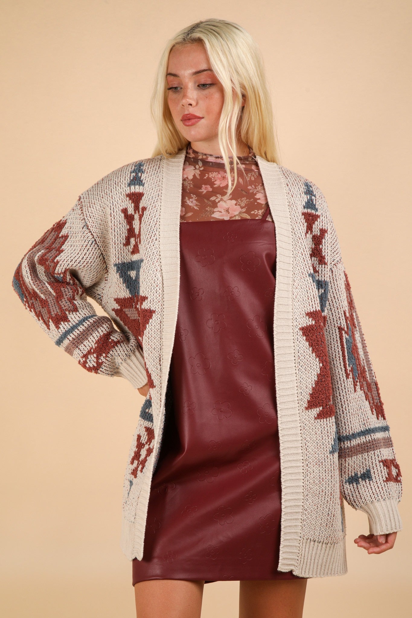 Cream Aztec Oversized Sweater Cardigan