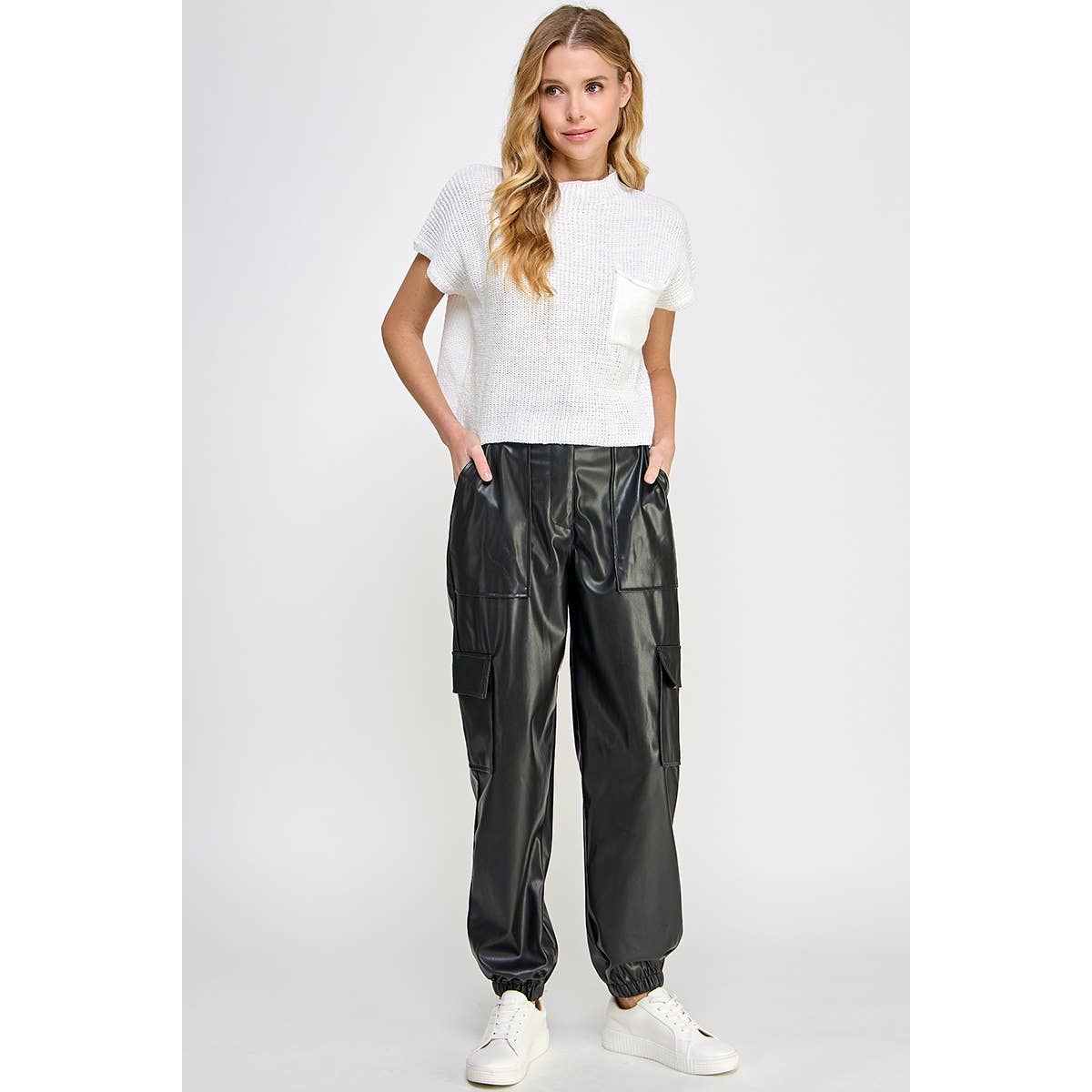 DROP SHOULDER RIB-KNIT SWEATER TOP