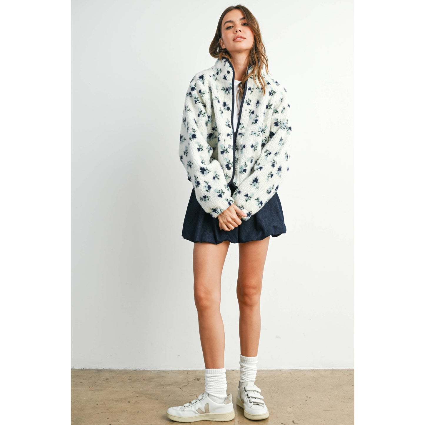 Floral Print Fluffy Fleece Jacket