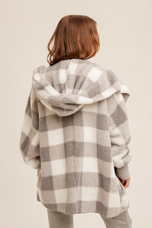 Checkered Print Grey Sherpa