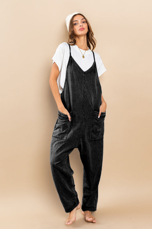 Black Mineral Wash Harem Jumpsuit