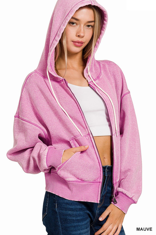 Mauve Acid Wash Zip Up