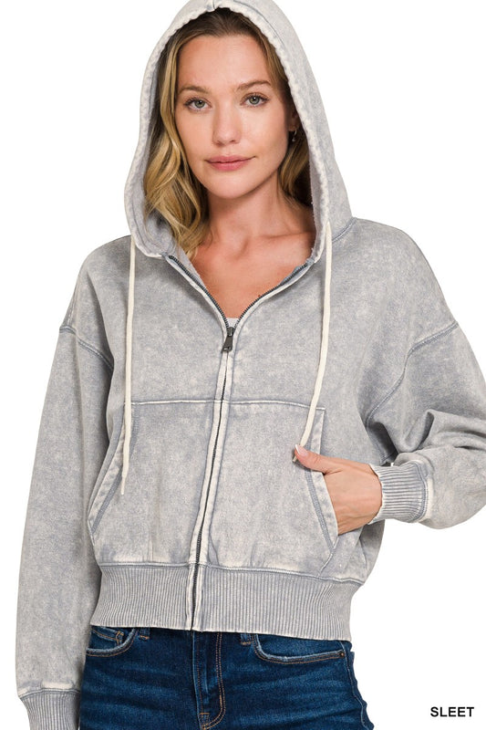 Grey Acid Wash Zip Up