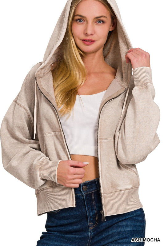 Ash Mocha Acid Wash Zip Up