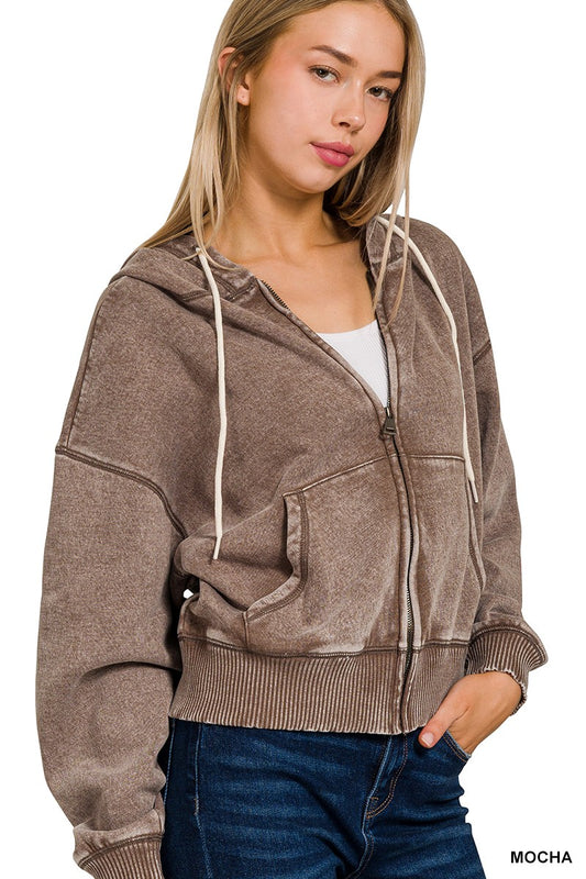 Mocha Acid Wash Zip Up