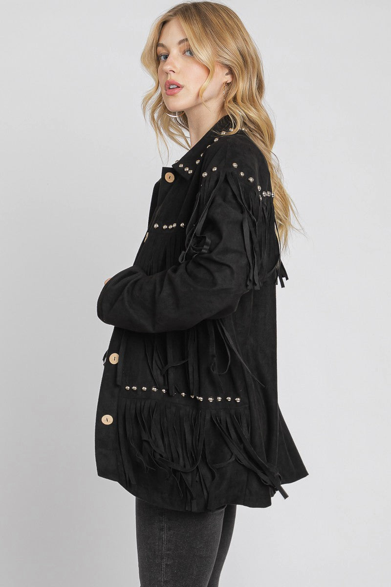 Black Studded Jacket with Fringe