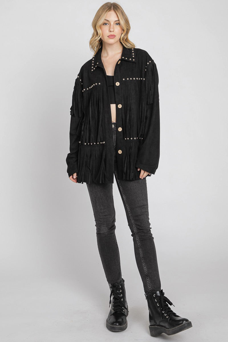 Black Studded Jacket with Fringe